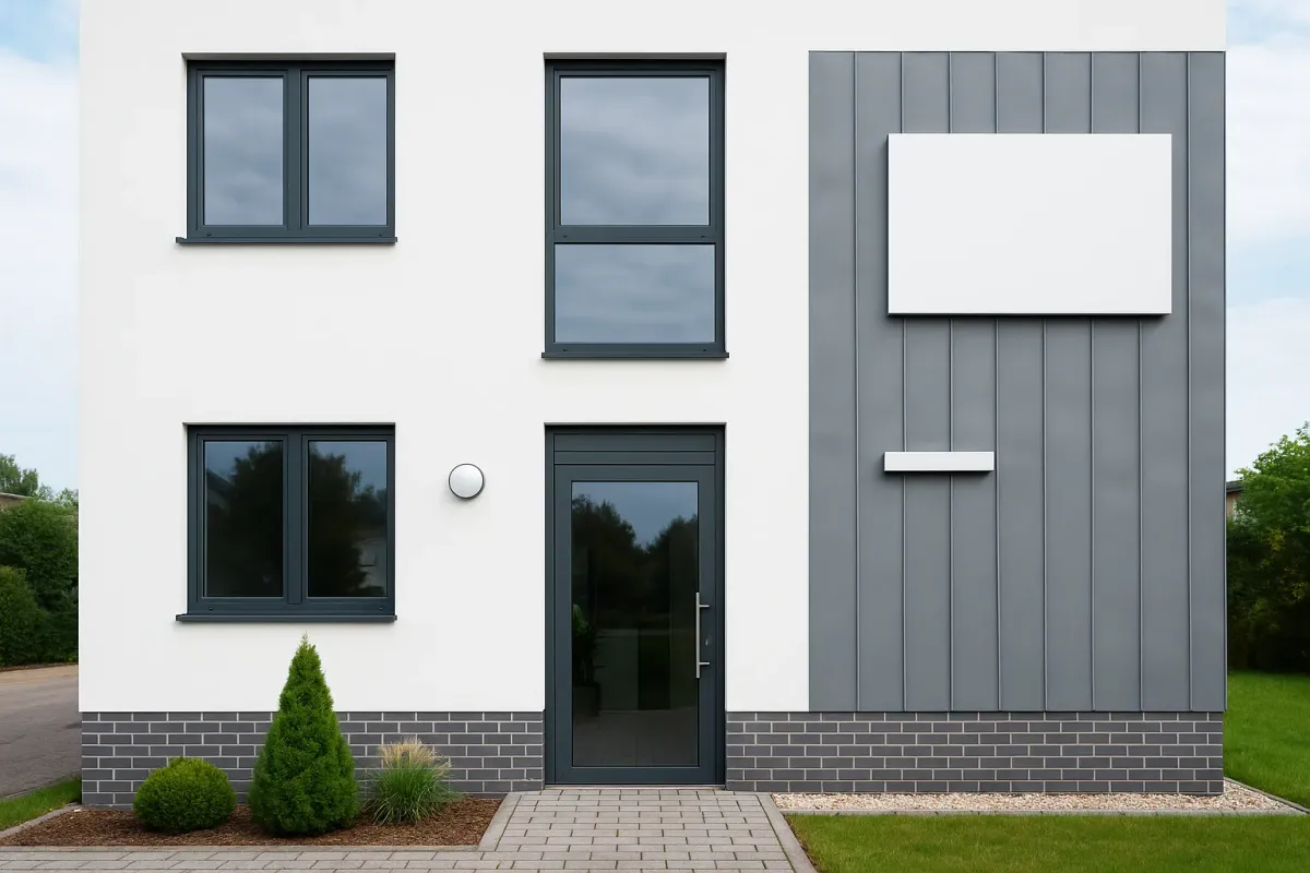 Moderne weiße Hausfassade mit Eingangstür