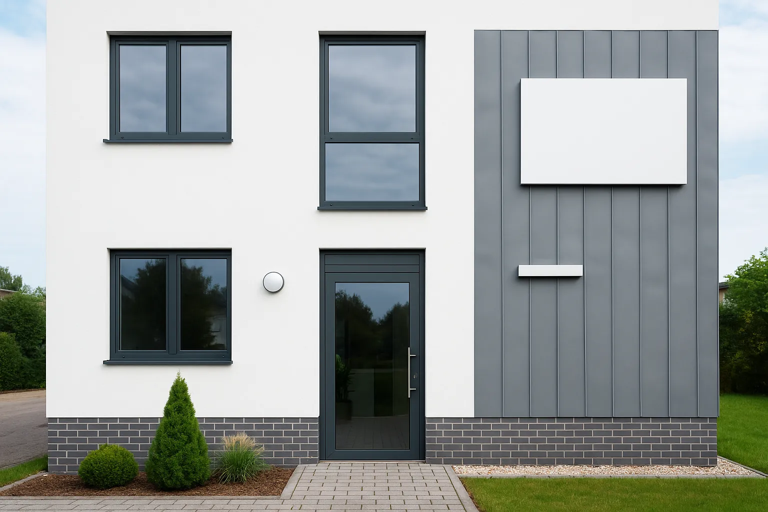 Moderne weiße Hausfassade mit Eingangstür
